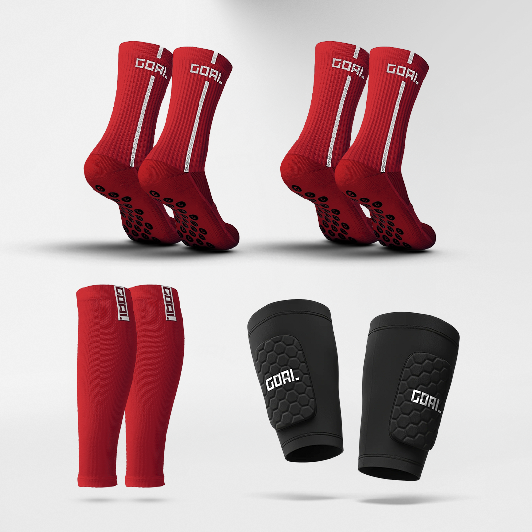 GRIP SOCKS X2 + ESPINILLERAS BUILT IN + MANGA PARA PANTORRILLAS