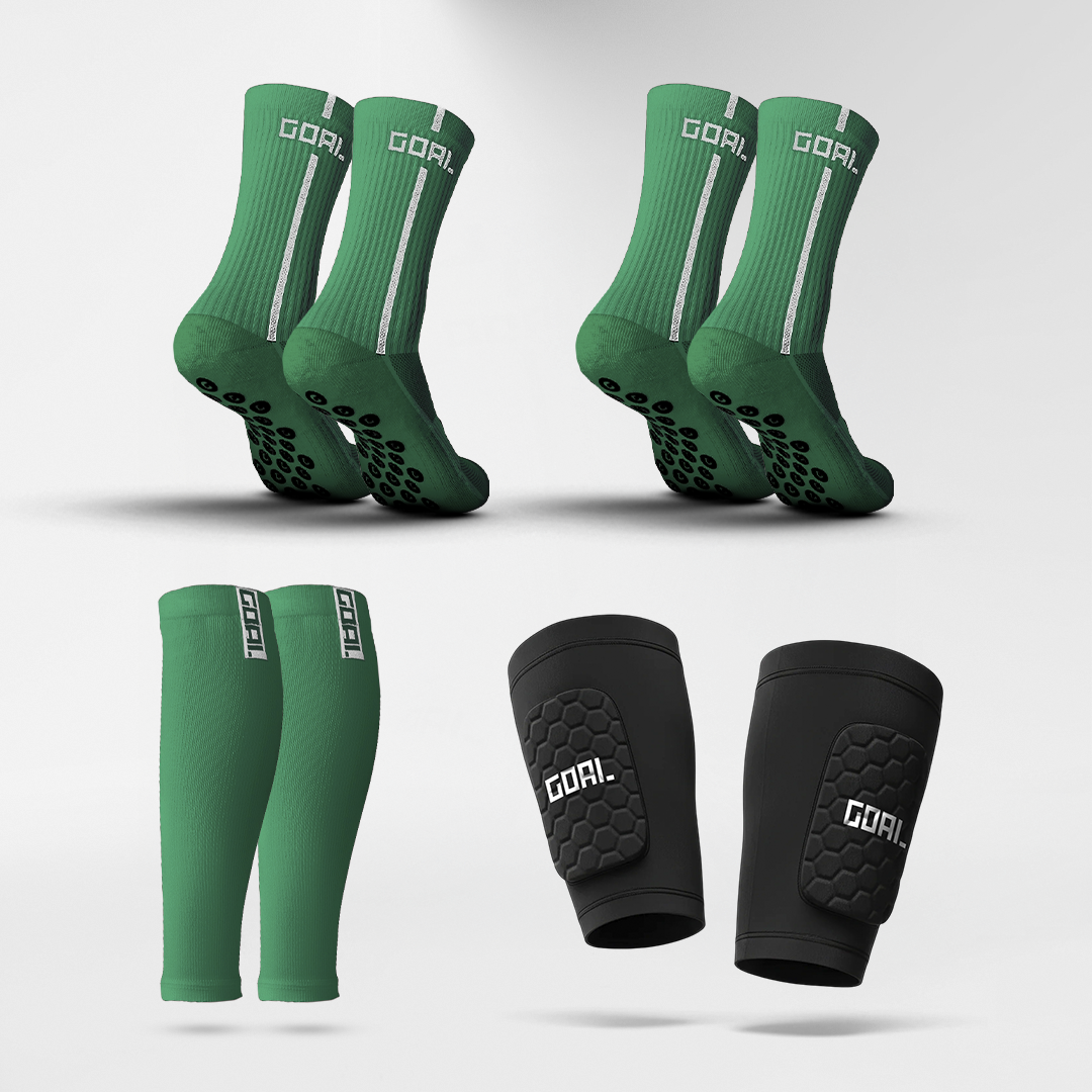 GRIP SOCKS X2 + ESPINILLERAS BUILT IN + MANGA PARA PANTORRILLAS